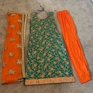 FINAL SALE Indian outfit green and orange salwar